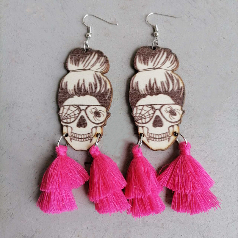 Spider Grandma Tassel Detail Dangle Earrings in Hot Pink - women's dangle earrings