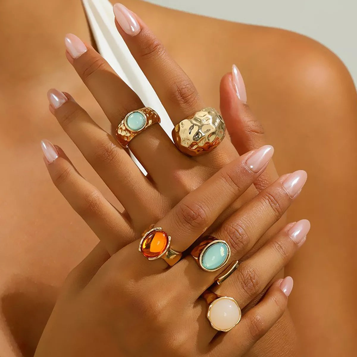 5-Piece Bohemian Gemstone Statement Ring Set - alternate ring view