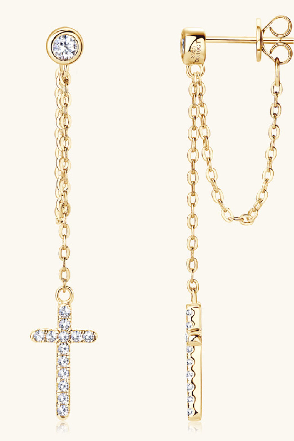 Moissanite Sterling Silver Cross Earrings - alternate earring view