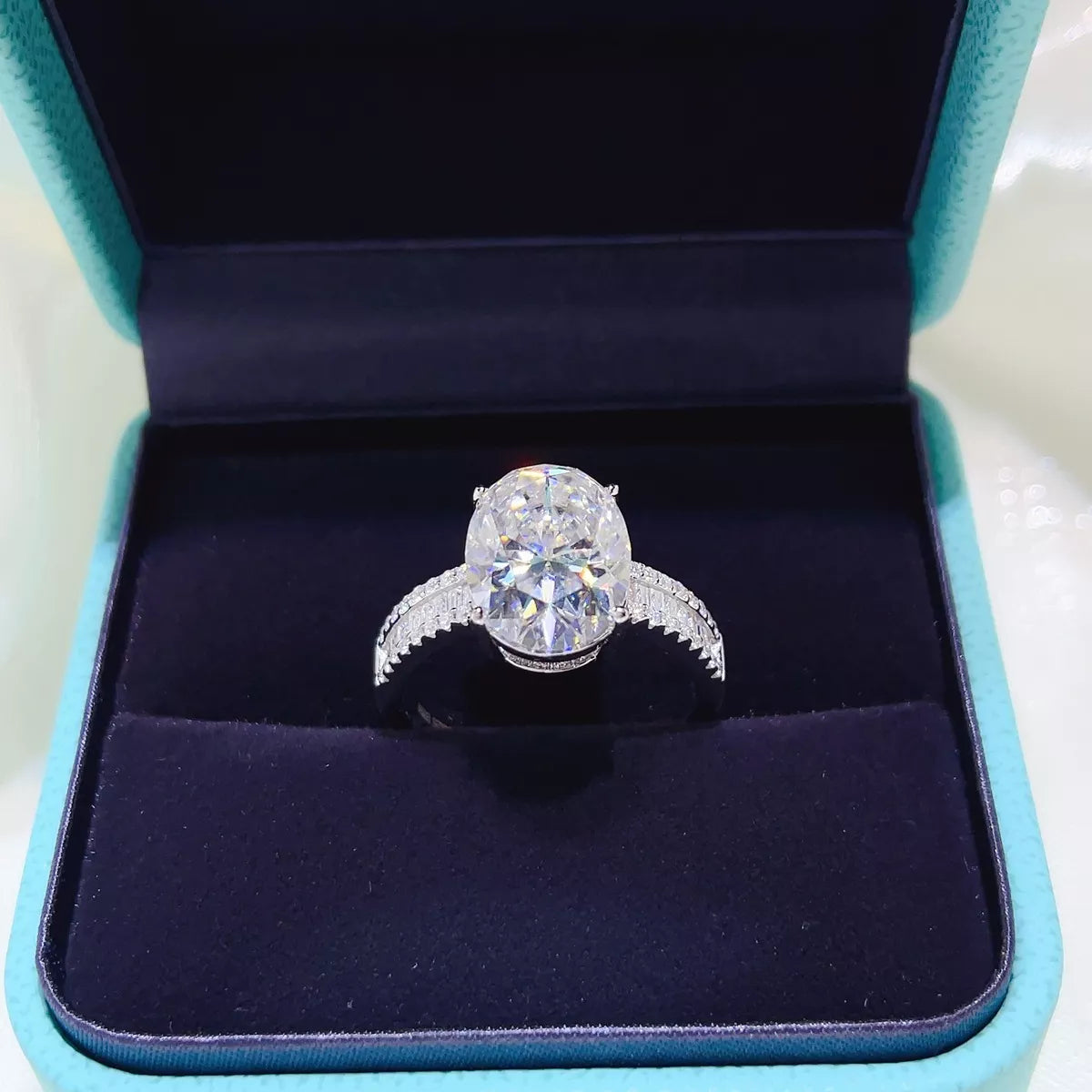 8 Carat Sterling Silver Moissanite Ring in Silver - women's ring