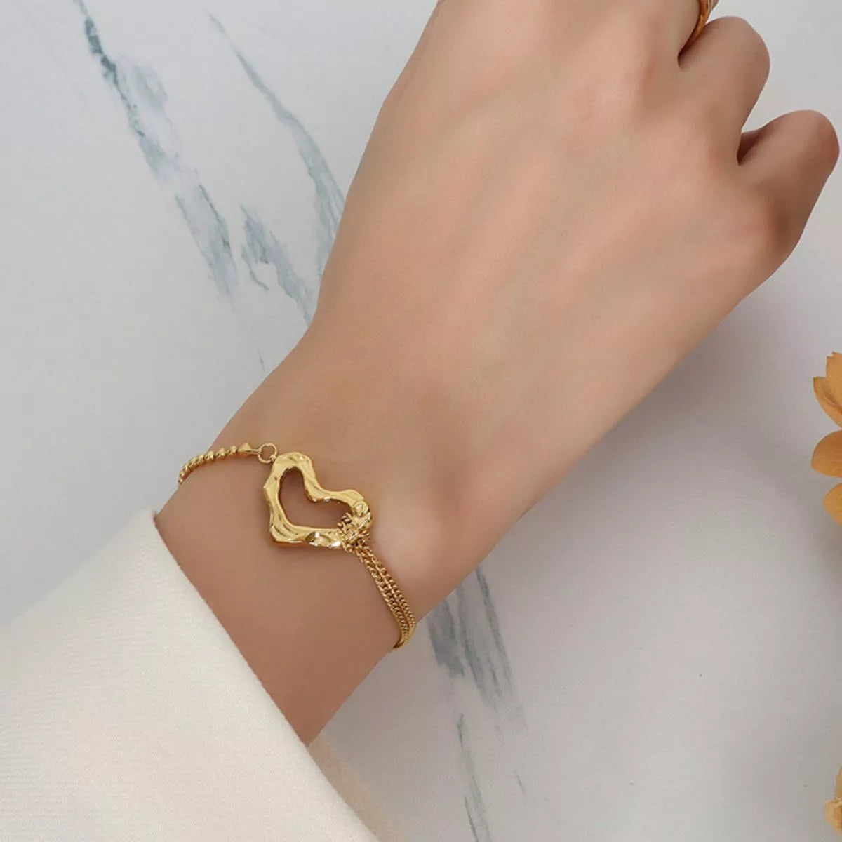18K Gold-Plated Titanium Steel Heart Bracelet - alternate jewelry view