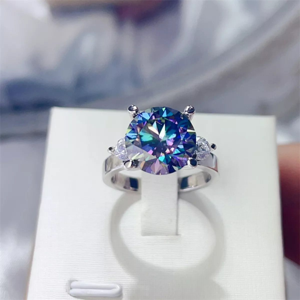 5 Carat Moissanite Sterling Silver Ring in Blue - women's ring