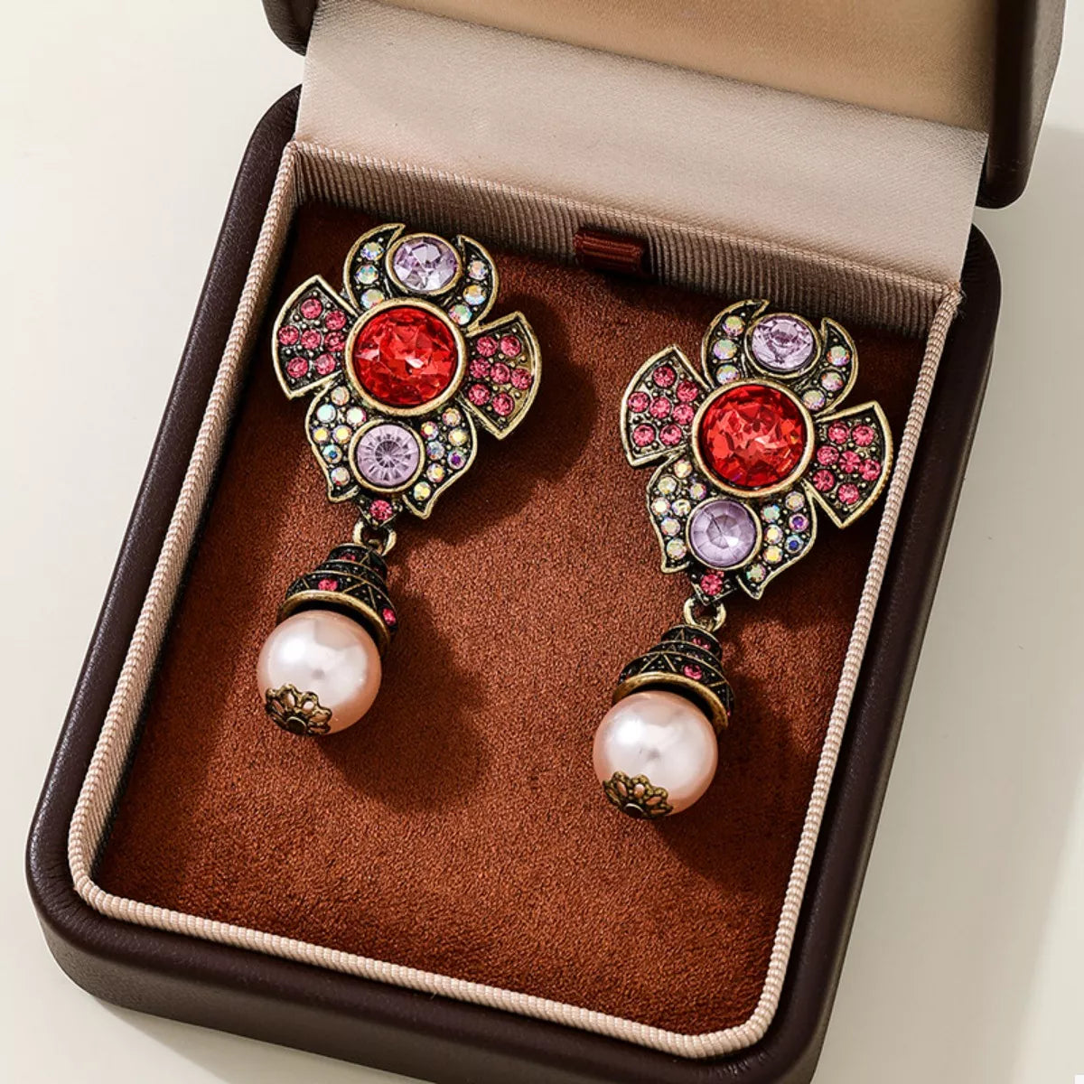 Zinc Alloy Flower Pearl Drop Earrings - alternate earring view