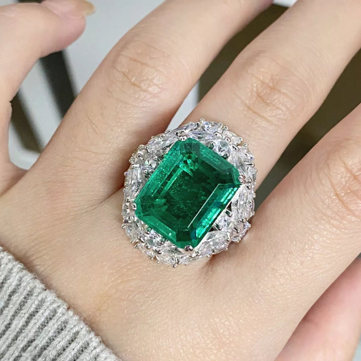 Sterling Silver Zircon Ring in Dark Green - women's ring