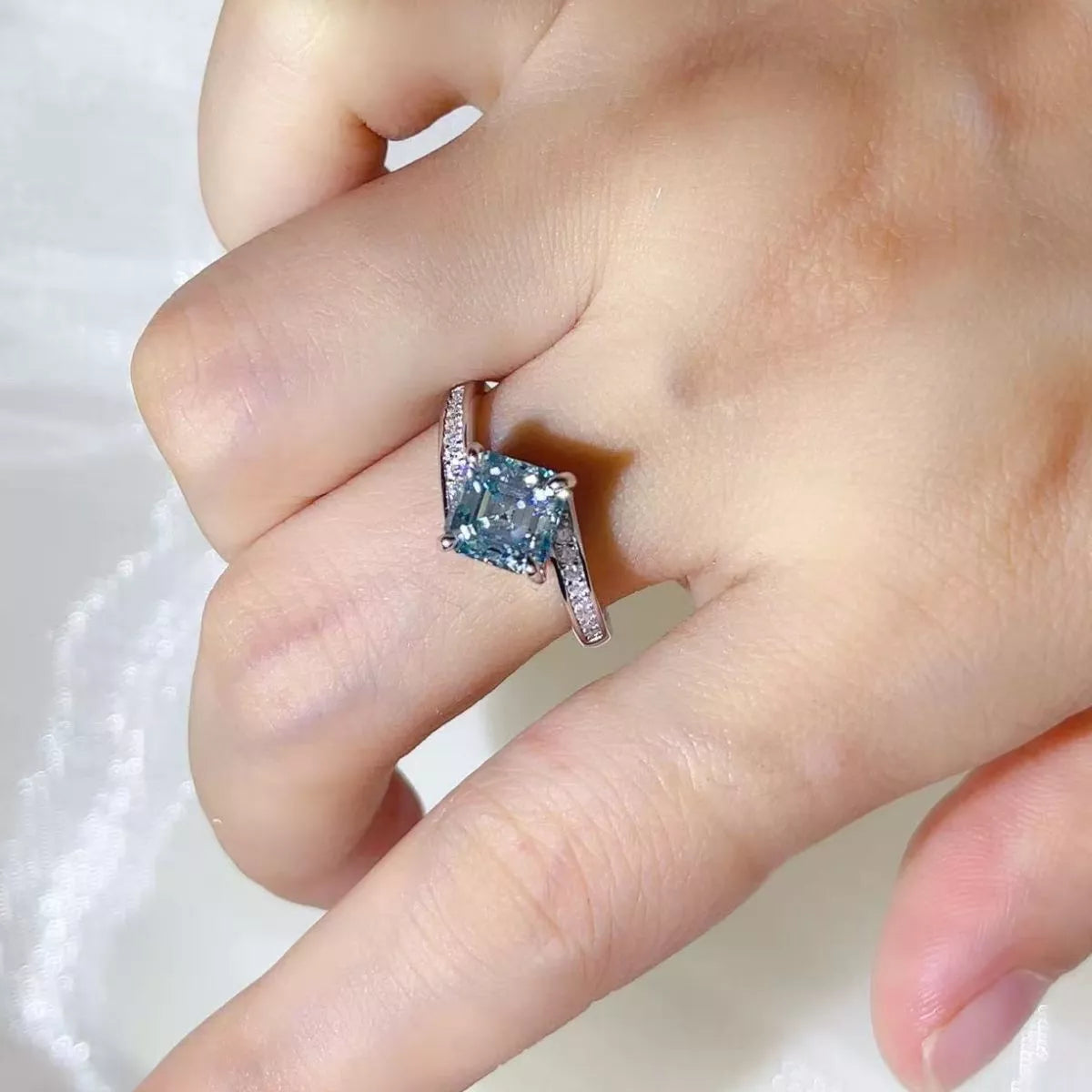2 Carat Moissanite Sterling Silver Ring in Silver - women's ring
