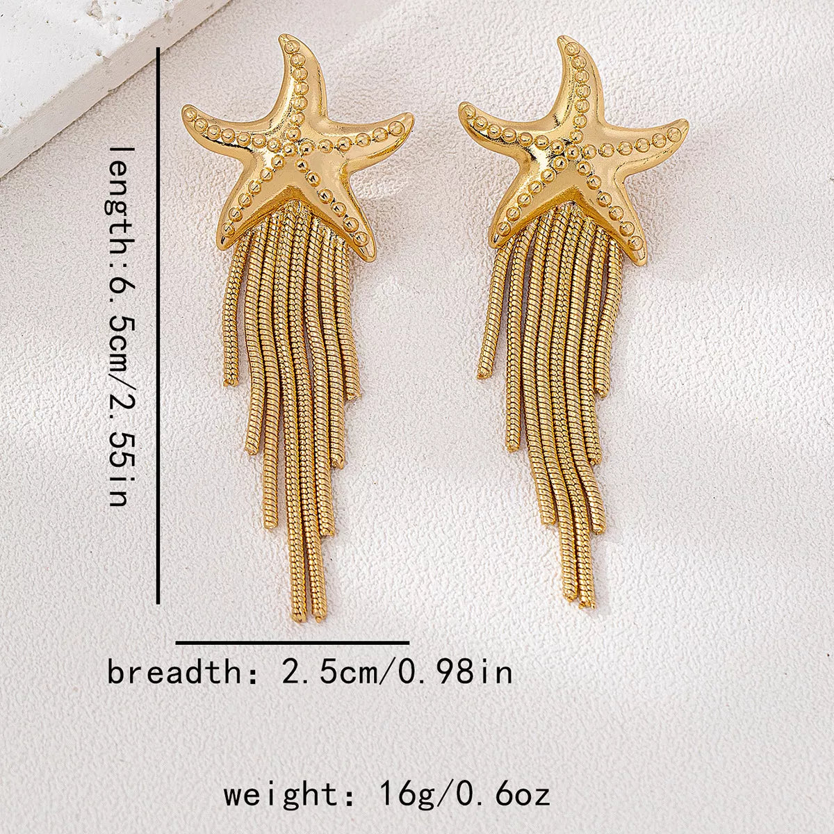 18K Gold-Plated Starfish Fringe Drop Earrings - alternate earring view