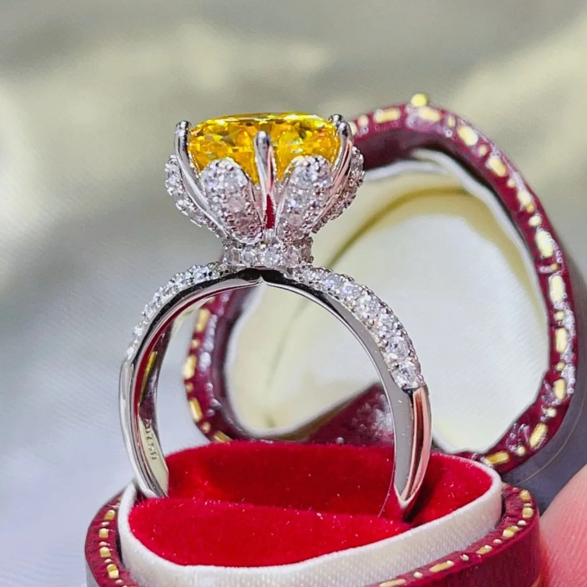 5 Carat Moissanite Sterling Silver Ring in Yellow - women's ring