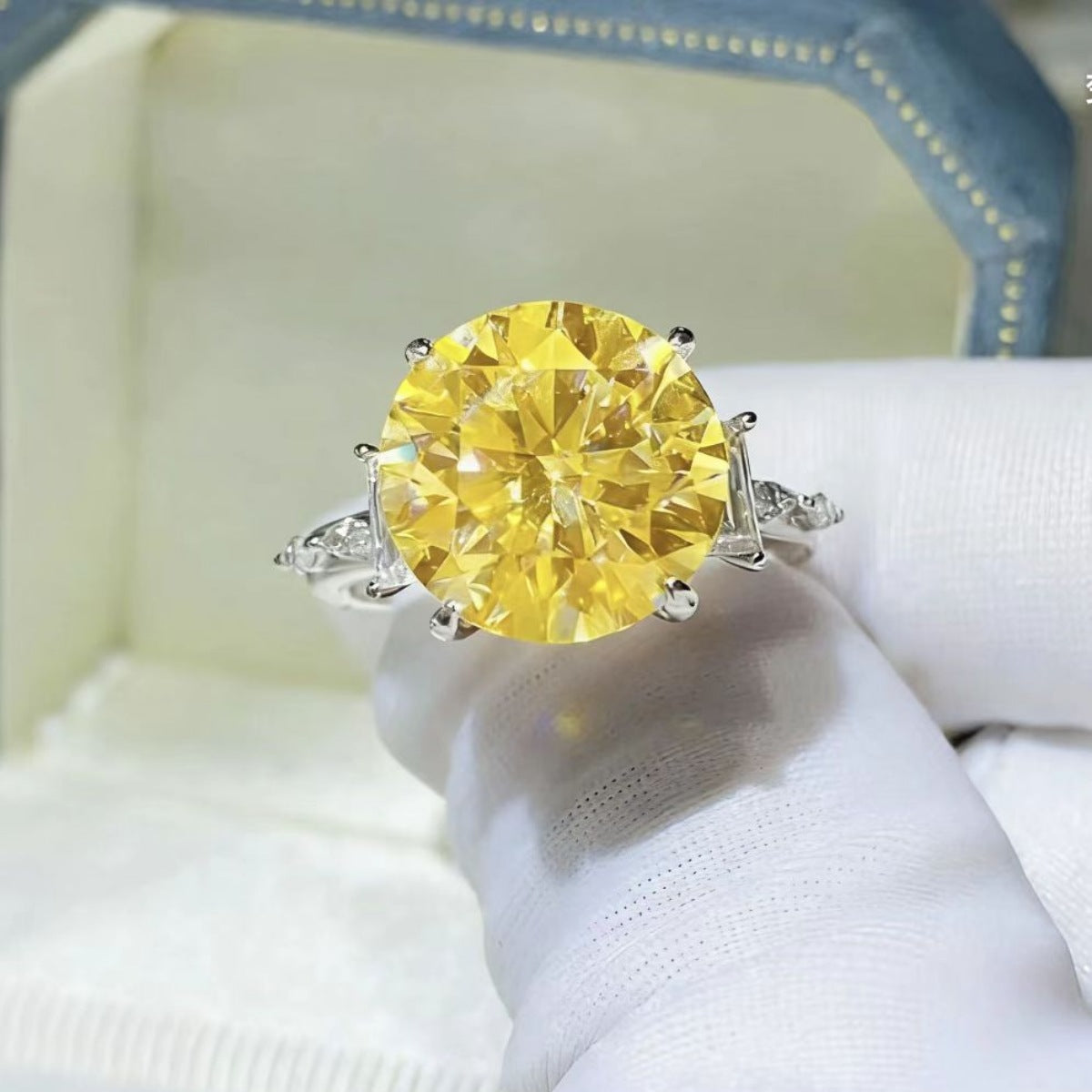 5 Carat Moissanite Sterling Silver Ring in Light Yellow - women's ring