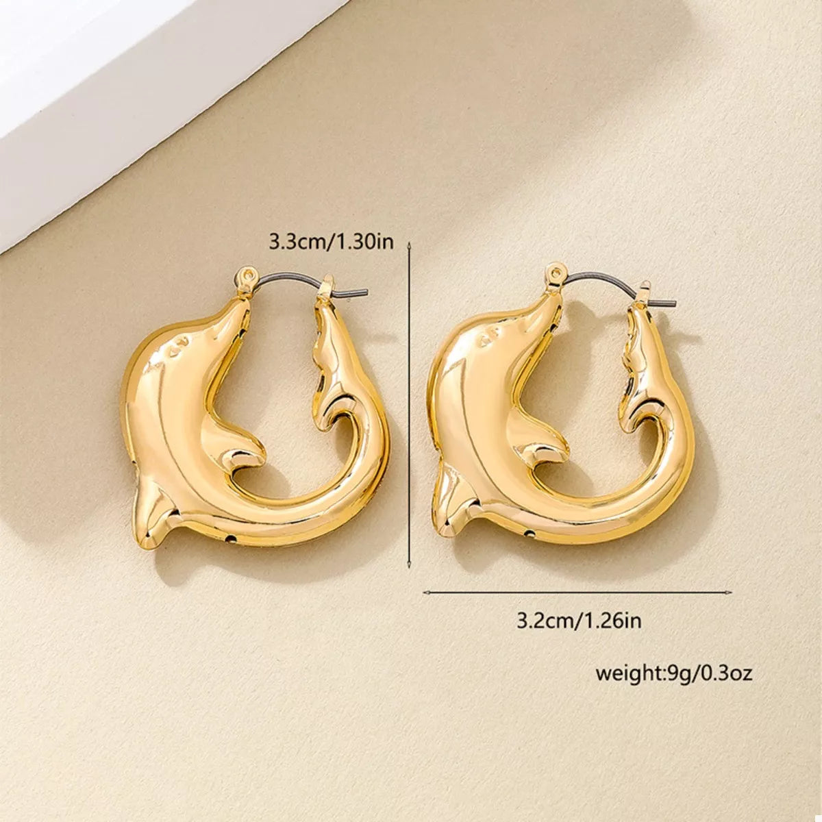 18K Gold-Plated Dolphin Hoop Earrings - alternate earring view