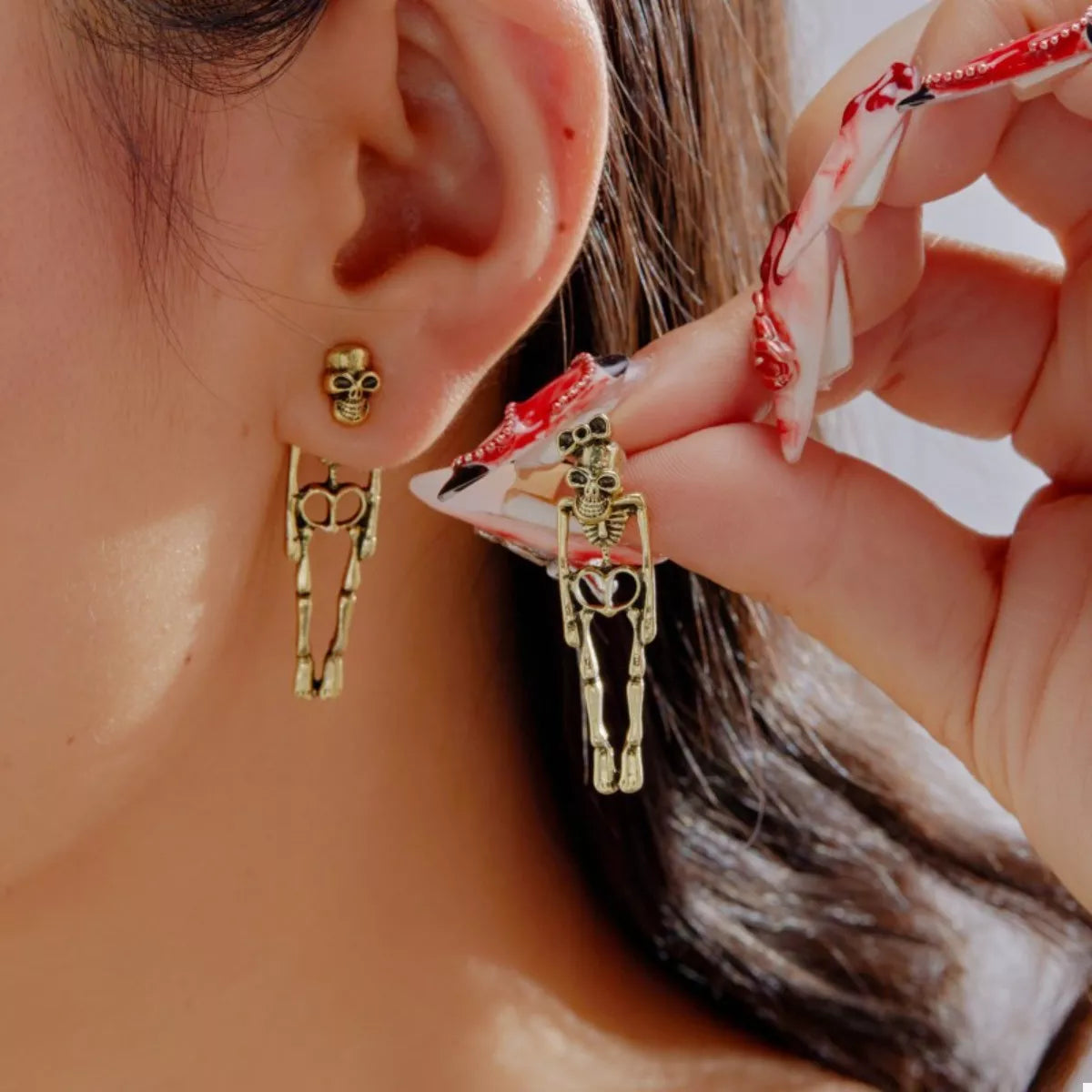 Halloween Skeleton Drop Earrings - alternate earring view