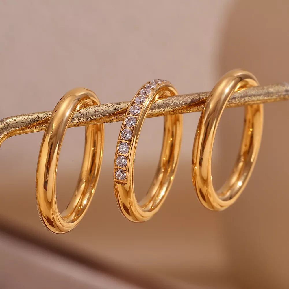 Stainless Steel Zircon Ring 3 Piece Set - alternate ring view
