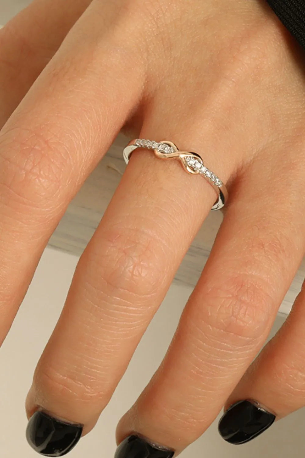 Sterling Silver Inlaid Zircon Infinity Symbol Ring in Silver - women's ring