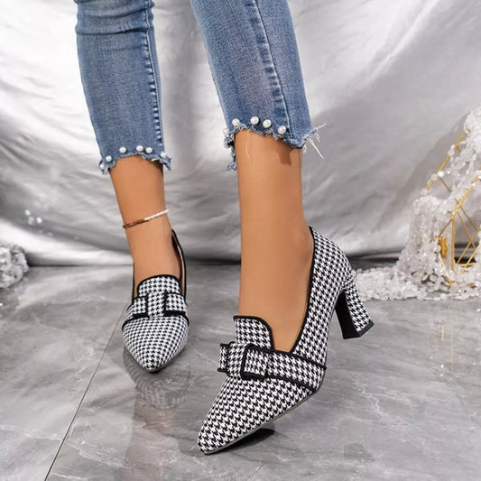 Pointed-Toe Block-Heel Pumps in Black - women's heels