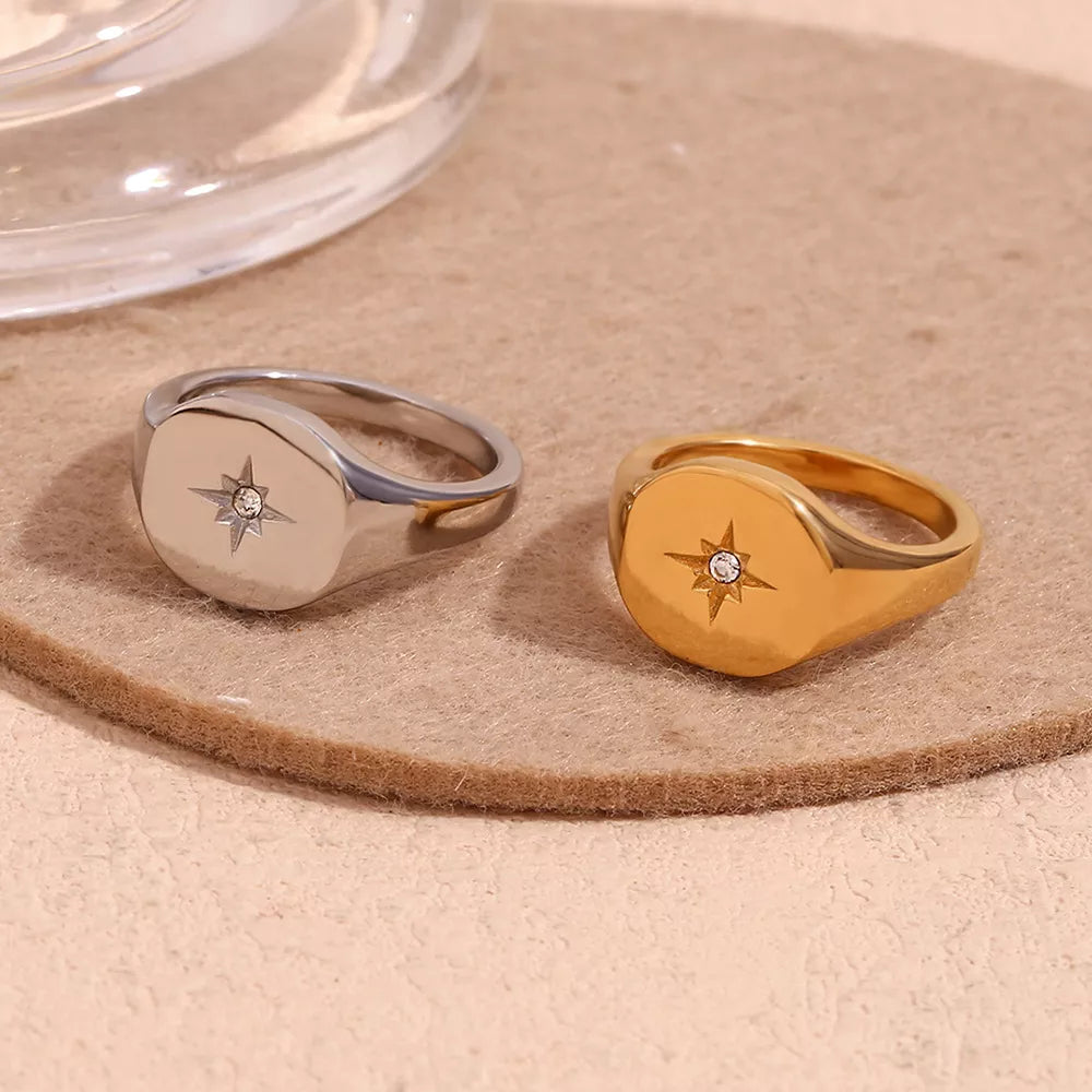 Minimalist North Star Signet Ring in Silver - women's signet ring