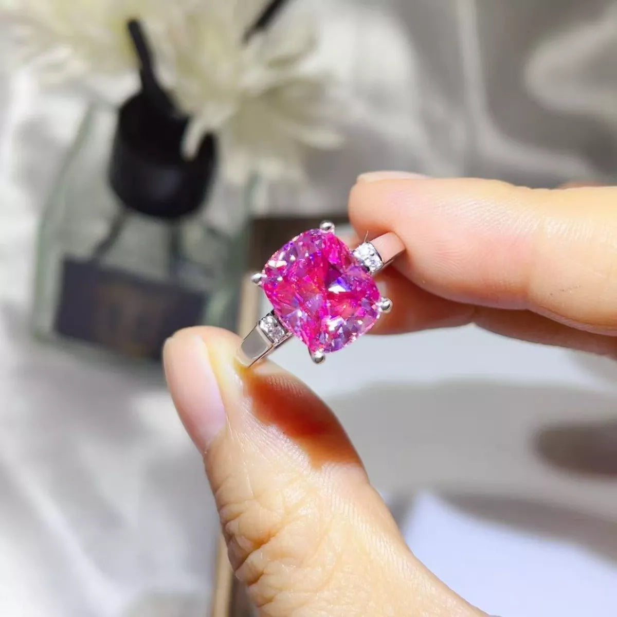 5 Carat Moissanite Sterling Silver Ring in Silver - women's ring