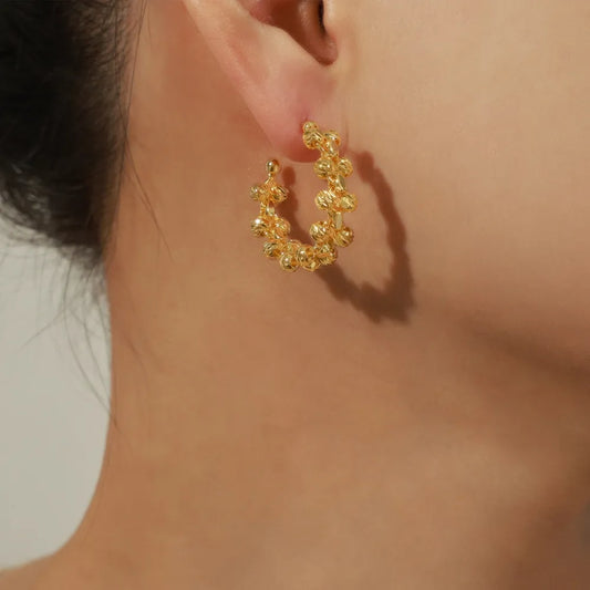 Titanium Steel C-Hoop Earrings in Gold - women's hoop earrings