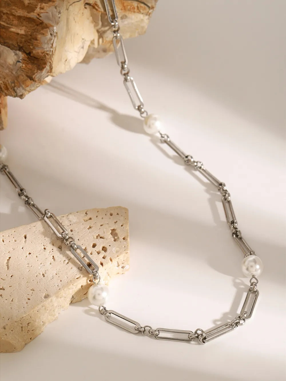Stainless Steel Pearl Chain Necklace - alternate necklace view