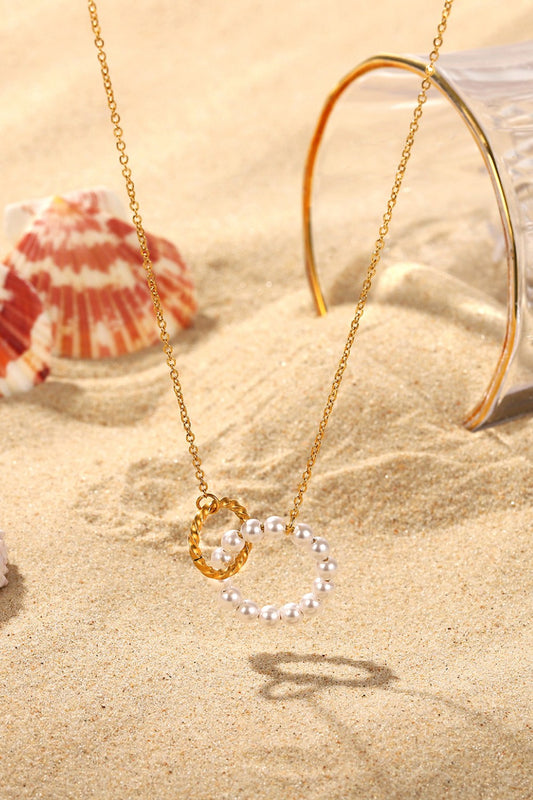 Pearl Hoop Link Pendant Necklace in White/Gold - women's pendant necklace