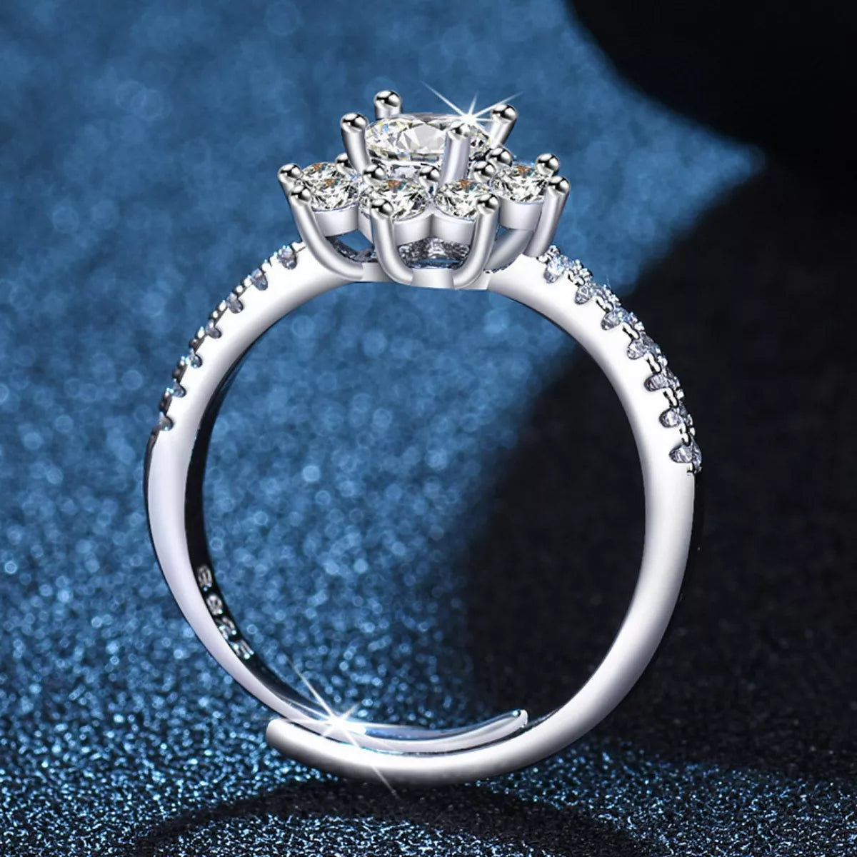 1 Carat Moissanite Sterling Silver Ring - alternate ring view