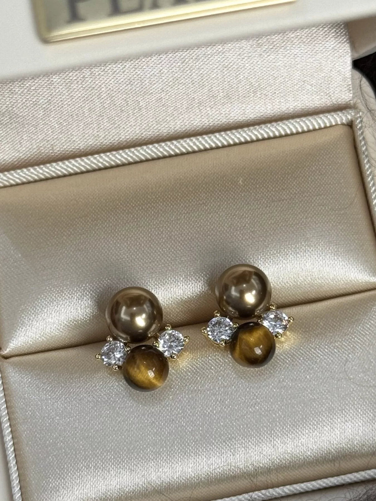 Tiger Eye Stud Earrings in Taupe - women's stud earrings