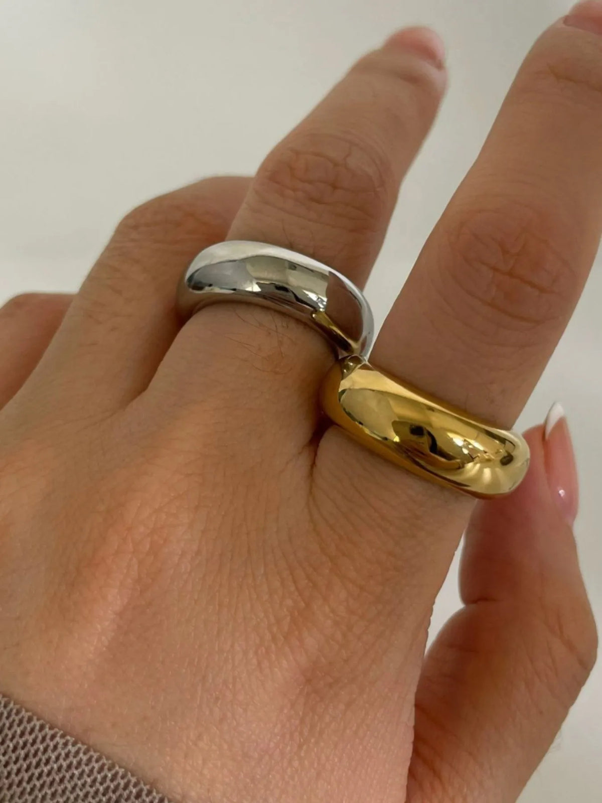 2-Piece 18K Gold-Plated Stainless Dome Band Rings in Gold & Silver - women's band ring