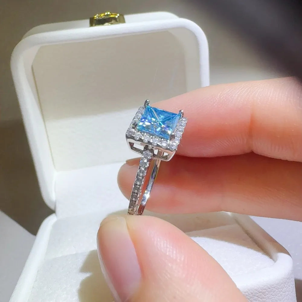 2 Carat Moissanite Sterling Silver Square Shape Ring in Silver - women's ring