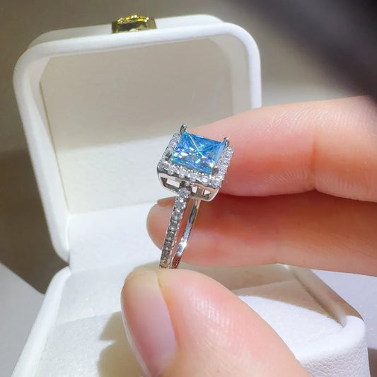2 Carat Moissanite Sterling Silver Square Shape Ring in Silver - women's ring