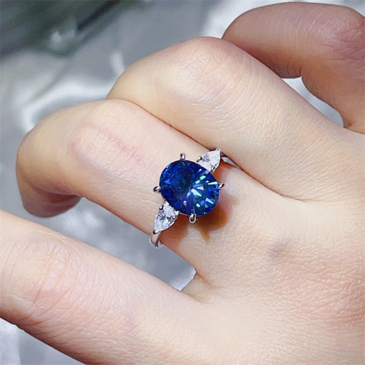 3 Carat Moissanite Sterling Silver Ring in Royal Blue - women's ring