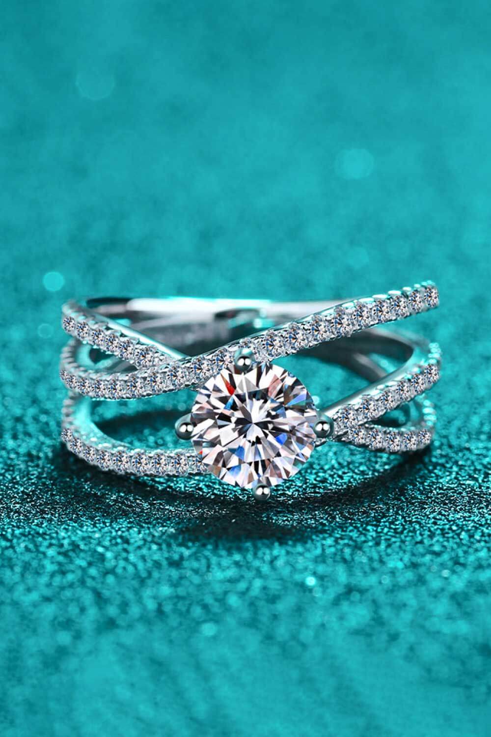1 Carat Moissanite Crisscross Ring in Silver - women's ring
