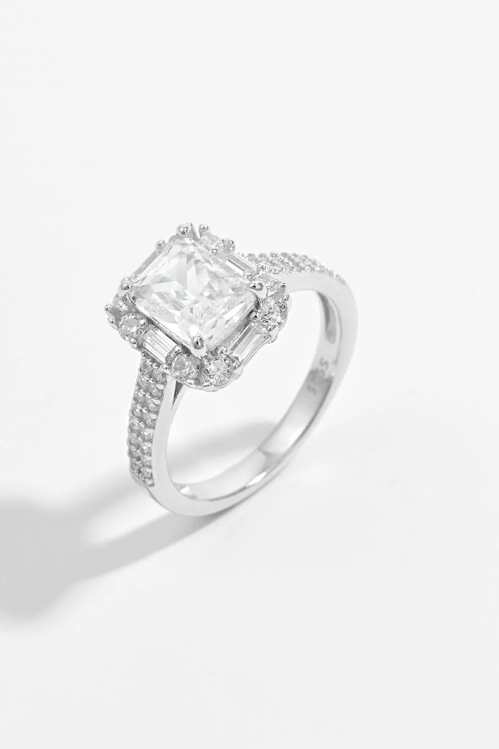 Sterling Silver Inlaid Zircon Square Ring in Silver - women's ring