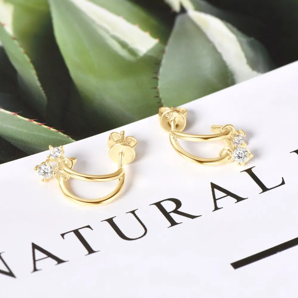 Sterling Silver Moissanite C-Hoop Earrings - alternate earring view