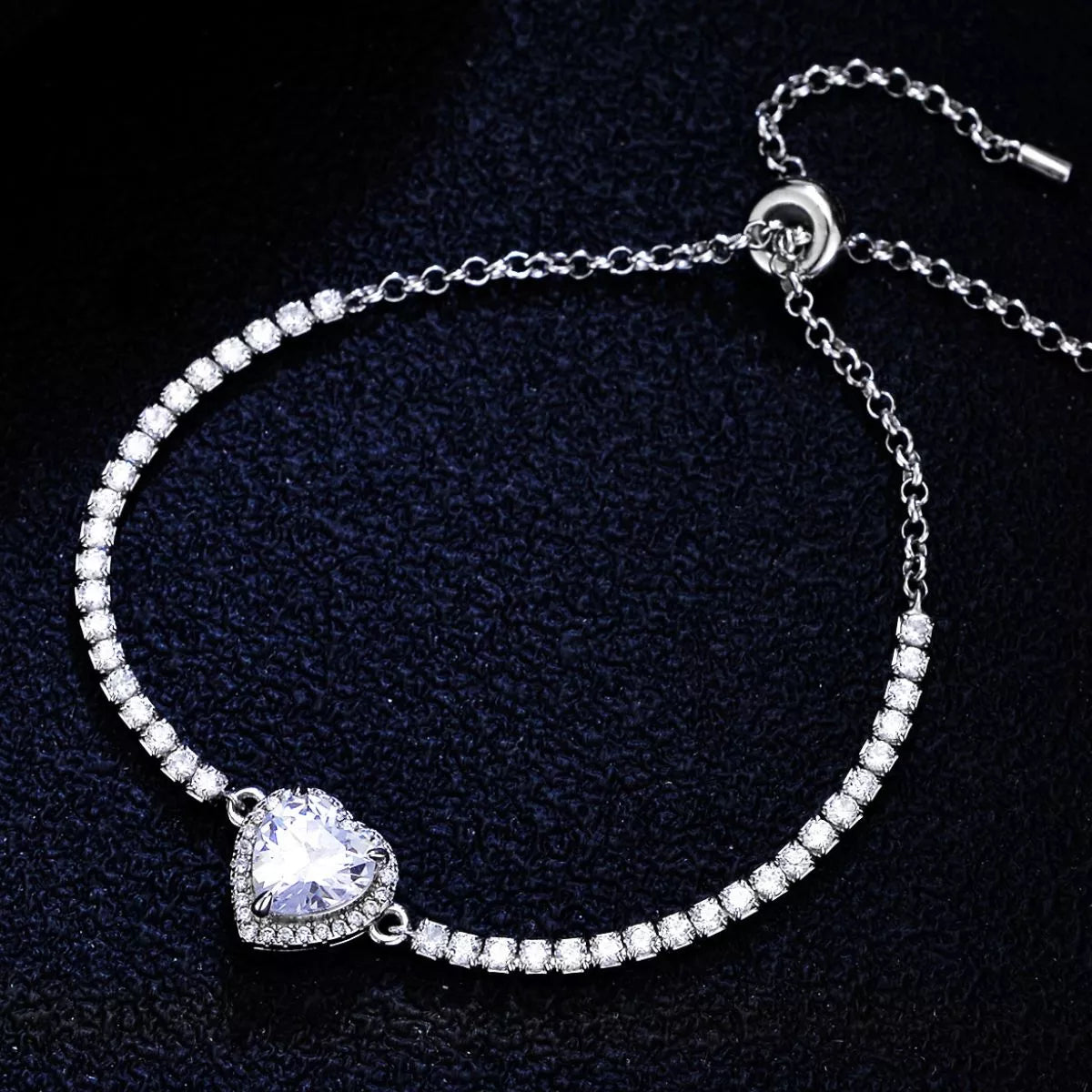 2 Carat Sterling Silver Moissanite Chain Heart Bracelet - alternate jewelry view
