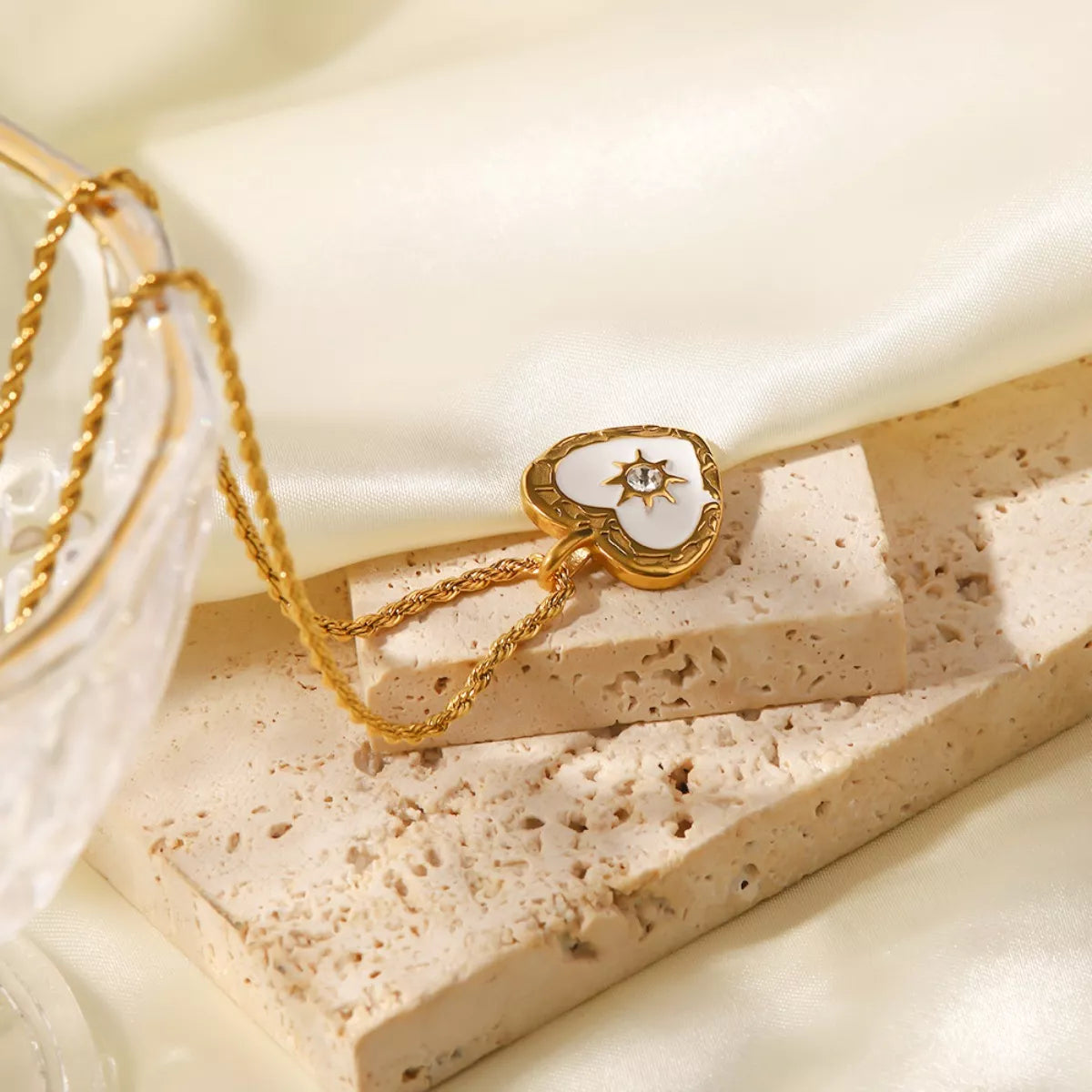 18K Gold-Plated Zircon Heart Necklace - alternate necklace view