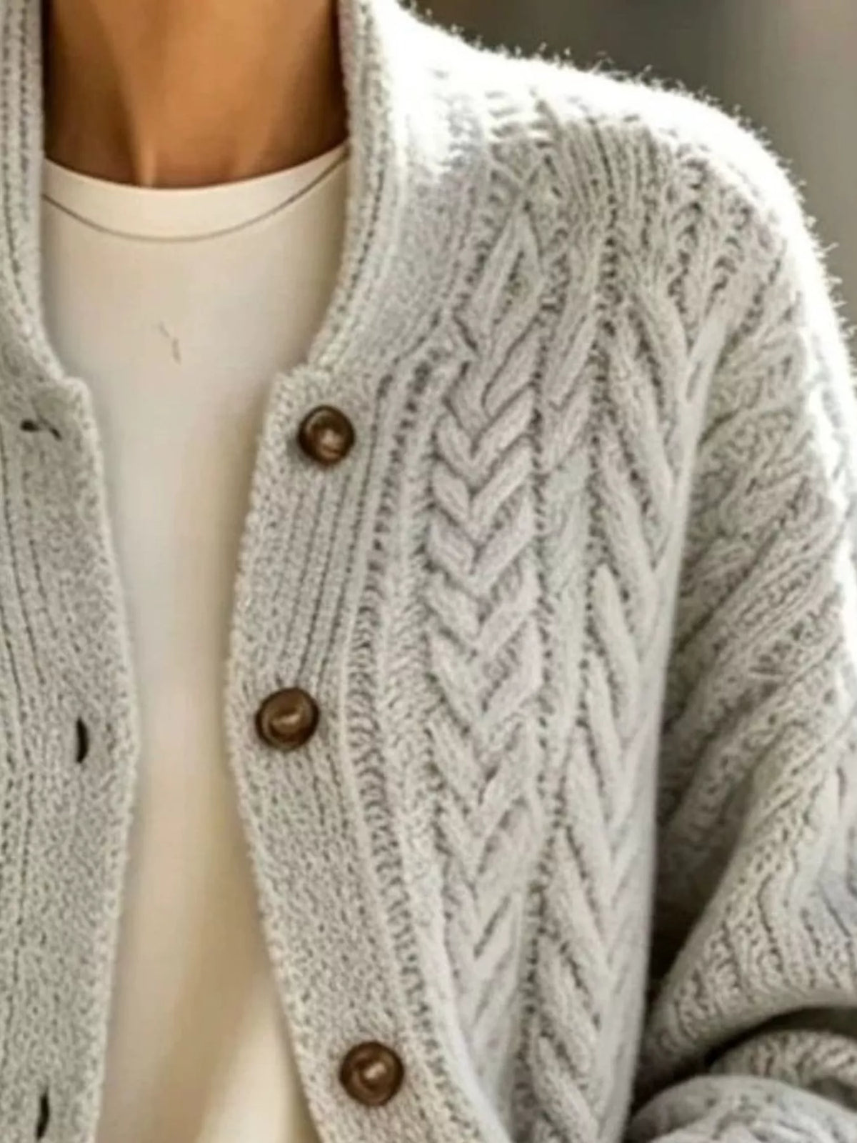 Cable-Knit Button-Down Cardigan in Light Blue - women's cardigan