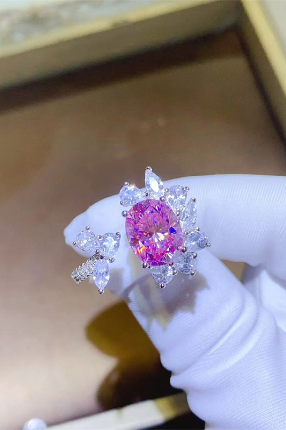 3 Carat Moissanite Sterling Silver Open Ring in Deep Rose - women's open ring