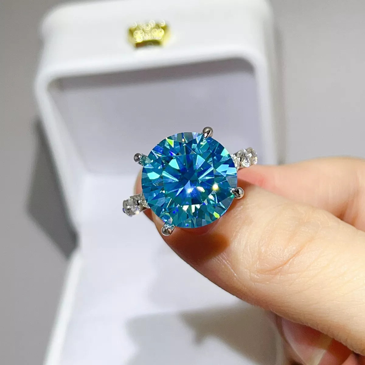 10 Carat Sterling Silver Moissanite Ring in Pastel Blue - women's ring