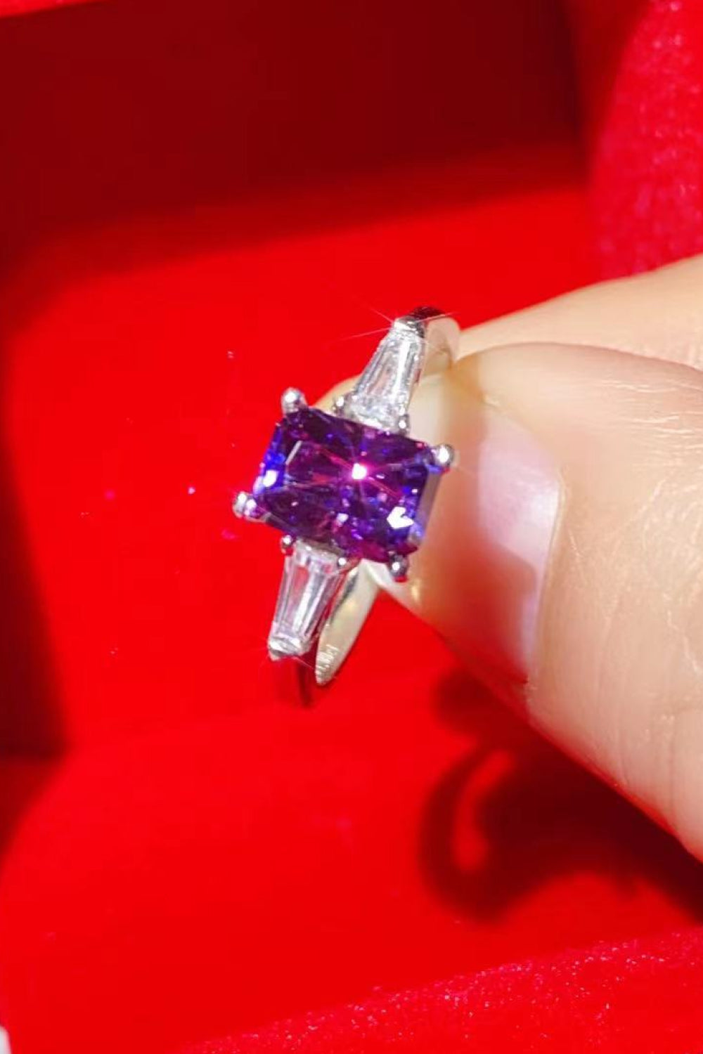 1 Carat Moissanite Platinum-Plated Rectangle Ring in Purple in Purple - women's ring
