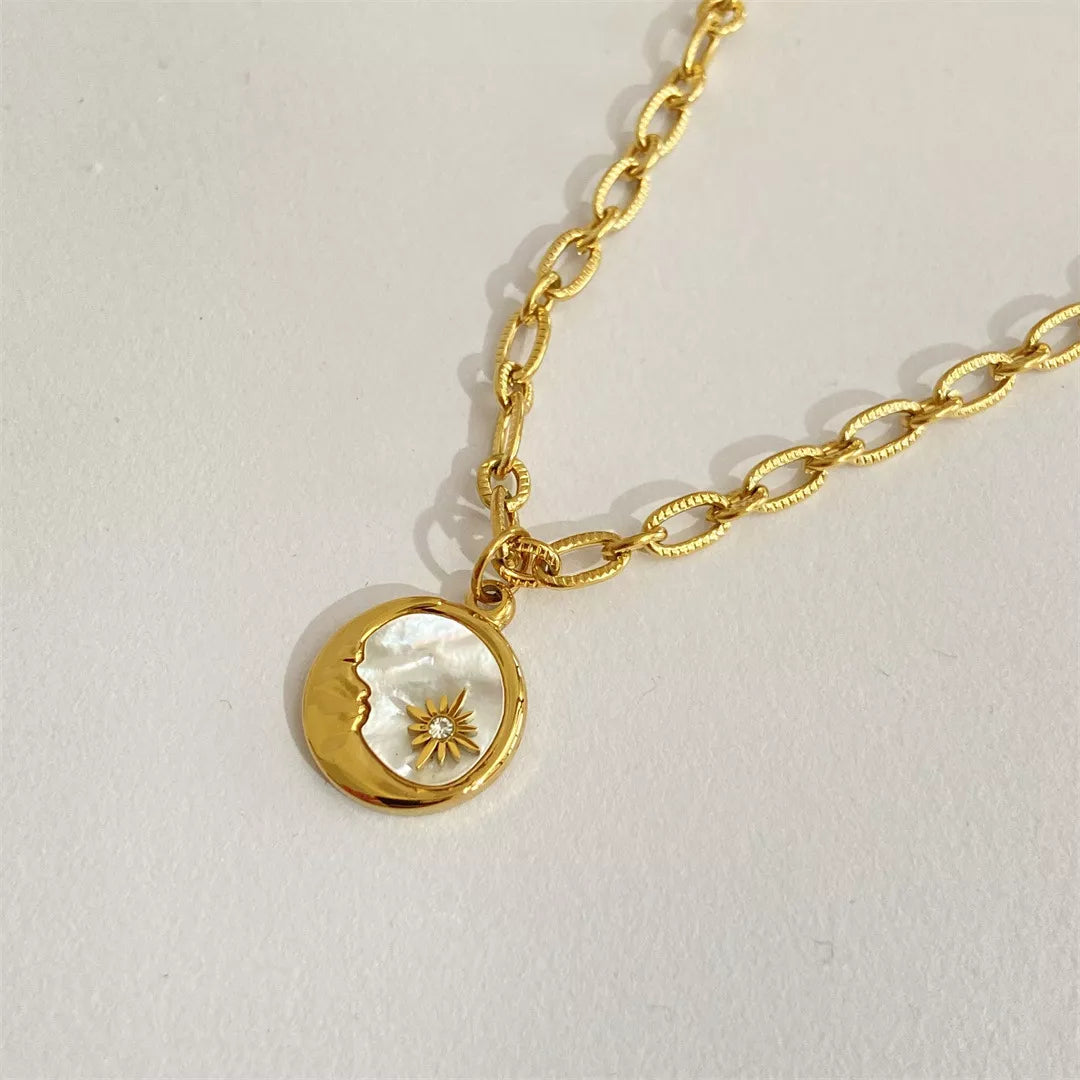 18K Gold-Plated Titanium Steel Pendant Necklace - alternate necklace view