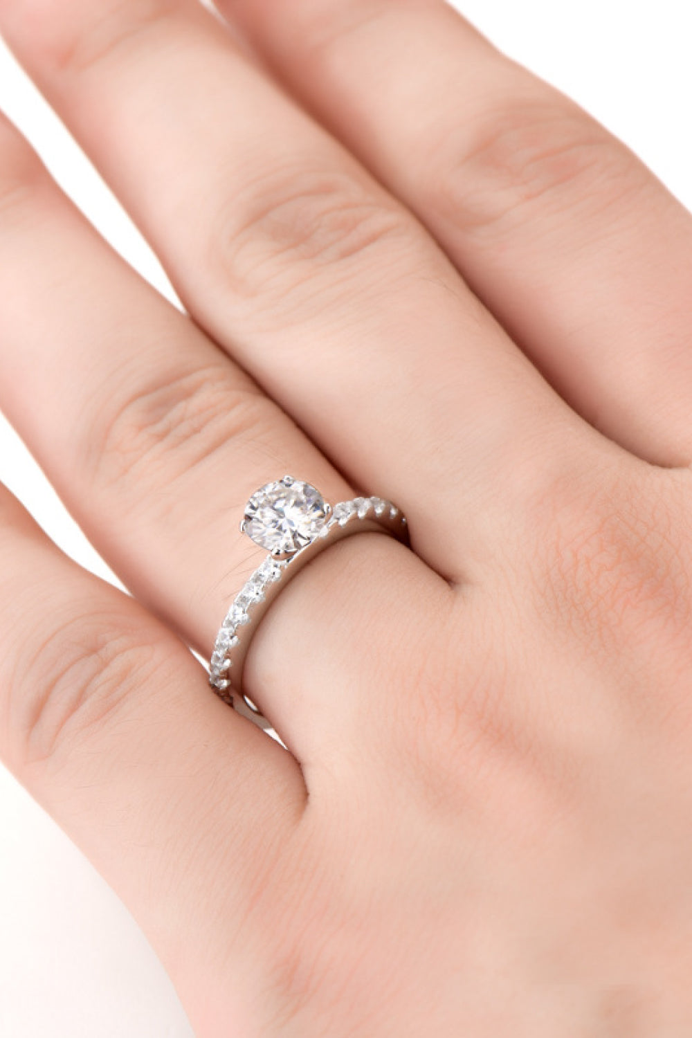Moissanite Platinum-Plated Side Stone Ring - alternate ring view