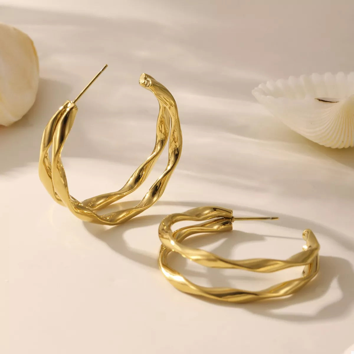 18K Gold-Plated Chunky Twisted Hoop Earrings - alternate earring view