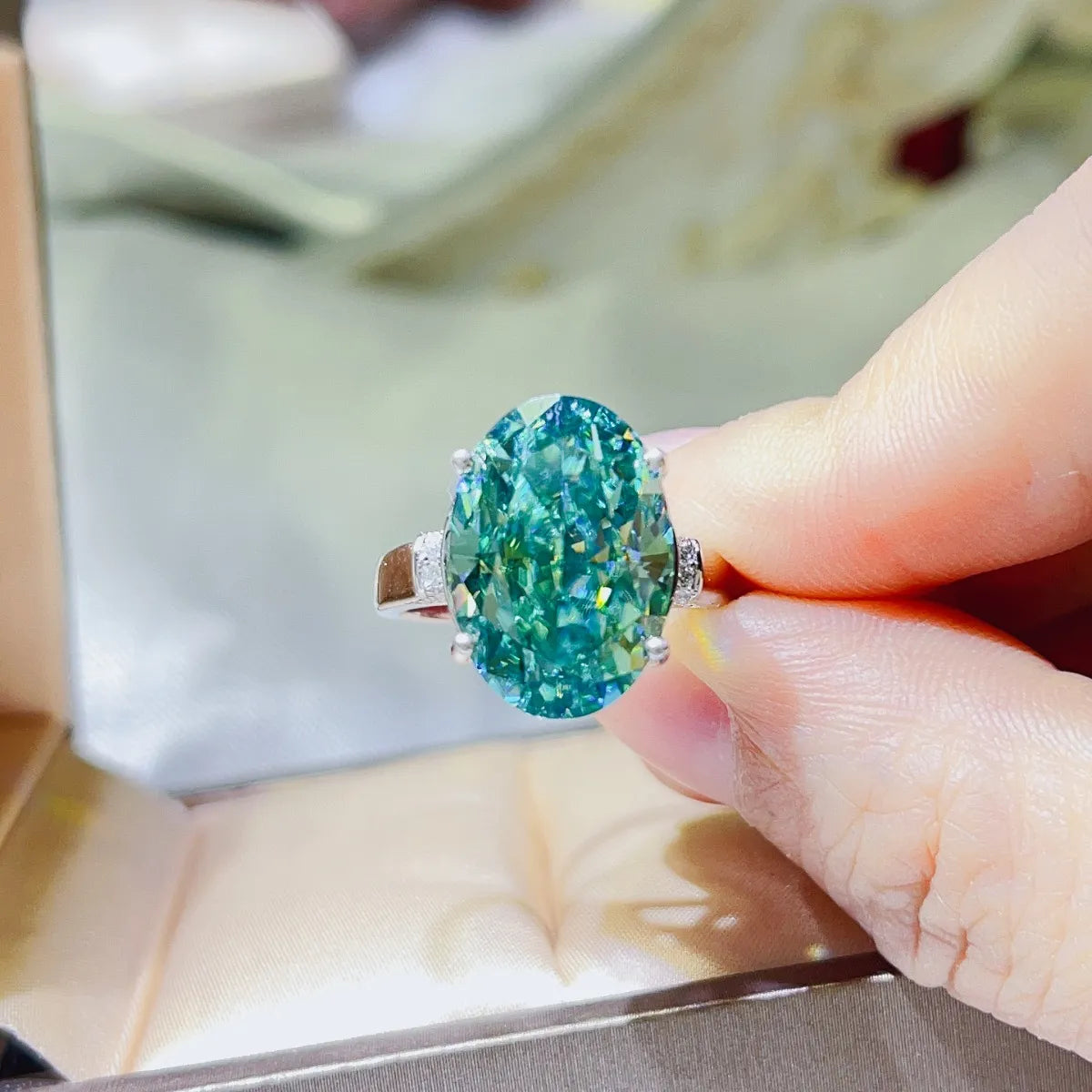 5 Carat Moissanite Sterling Silver Ring in Turquoise - women's ring