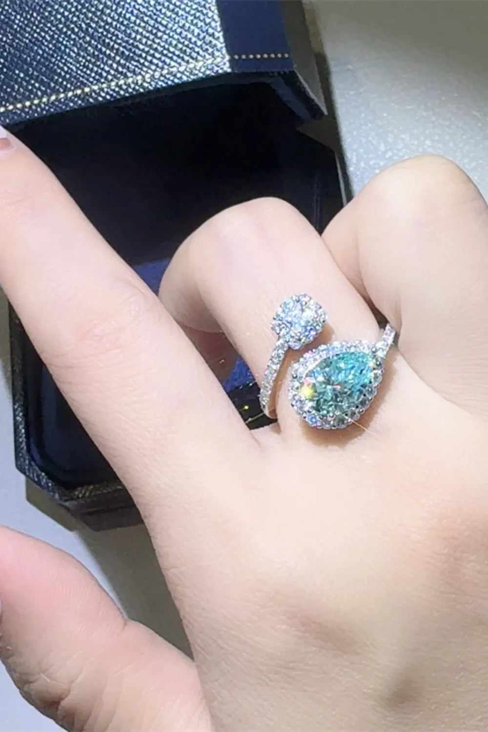 2 Carat Moissanite Sterling Silver Bypass Ring - alternate ring view