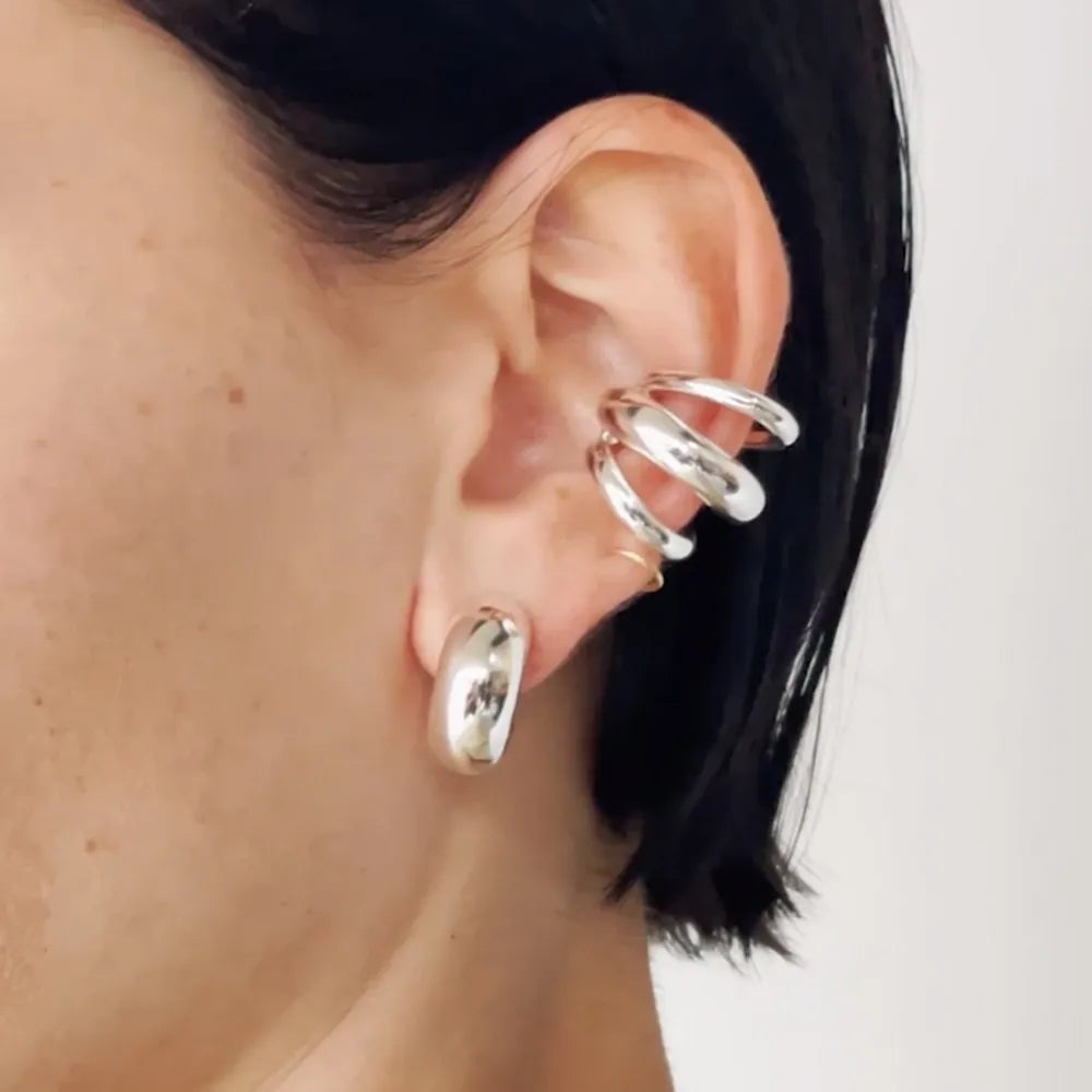 Stainless Steel Layered Cuff Earrings in Silver - women's earrings
