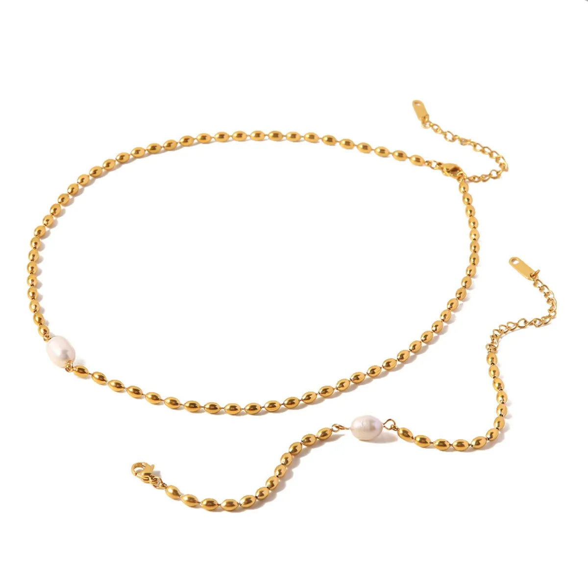 Pearl and Gold Chain Set with Necklace and Bracelet - alternate necklace view