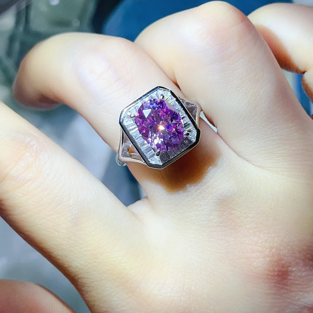 3 Carat Moissanite Square Ring in Purple - women's ring