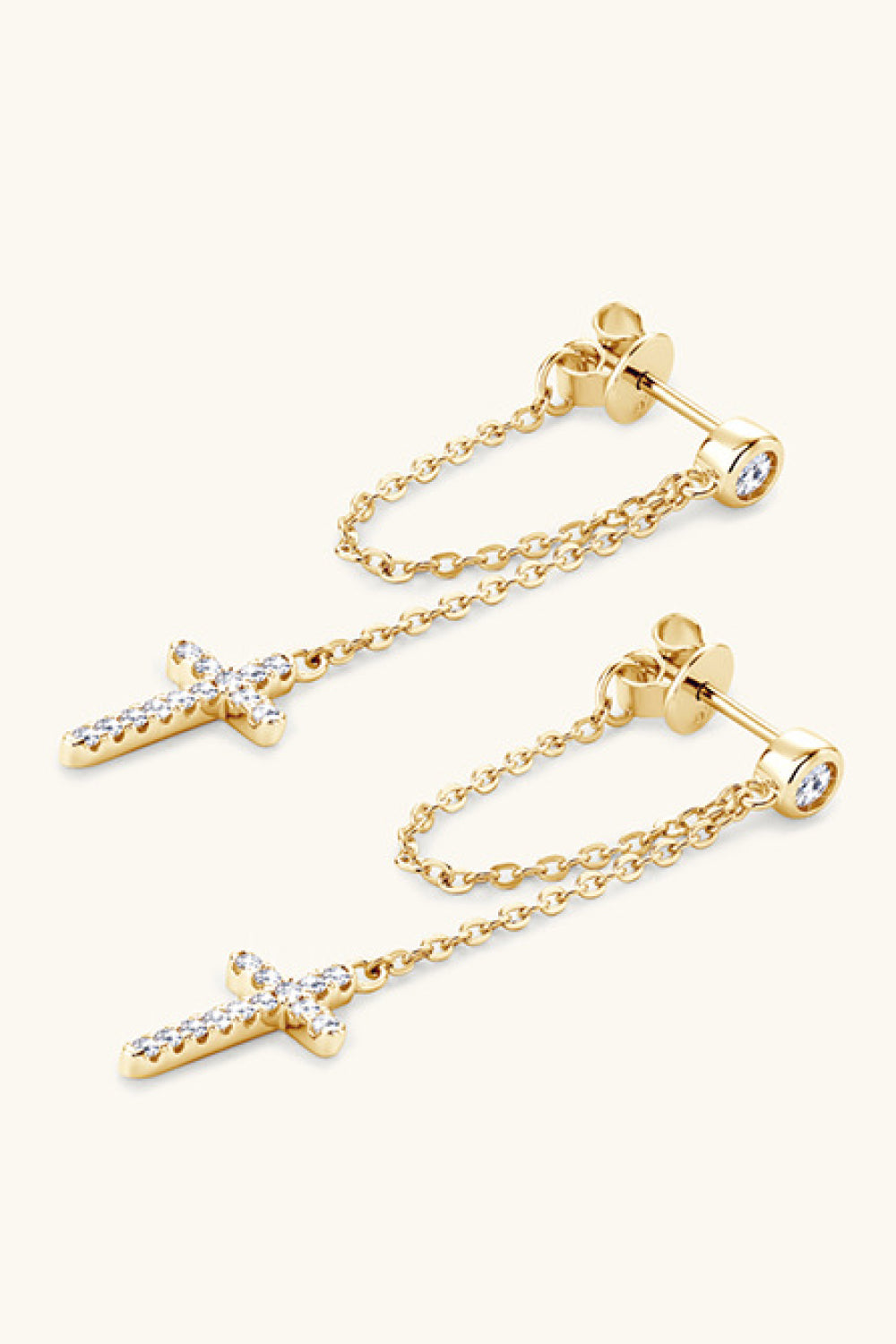 Moissanite Sterling Silver Cross Earrings - alternate earring view