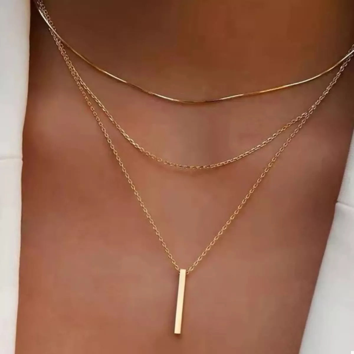 Three Layered Bar Pendant Necklace - alternate necklace view