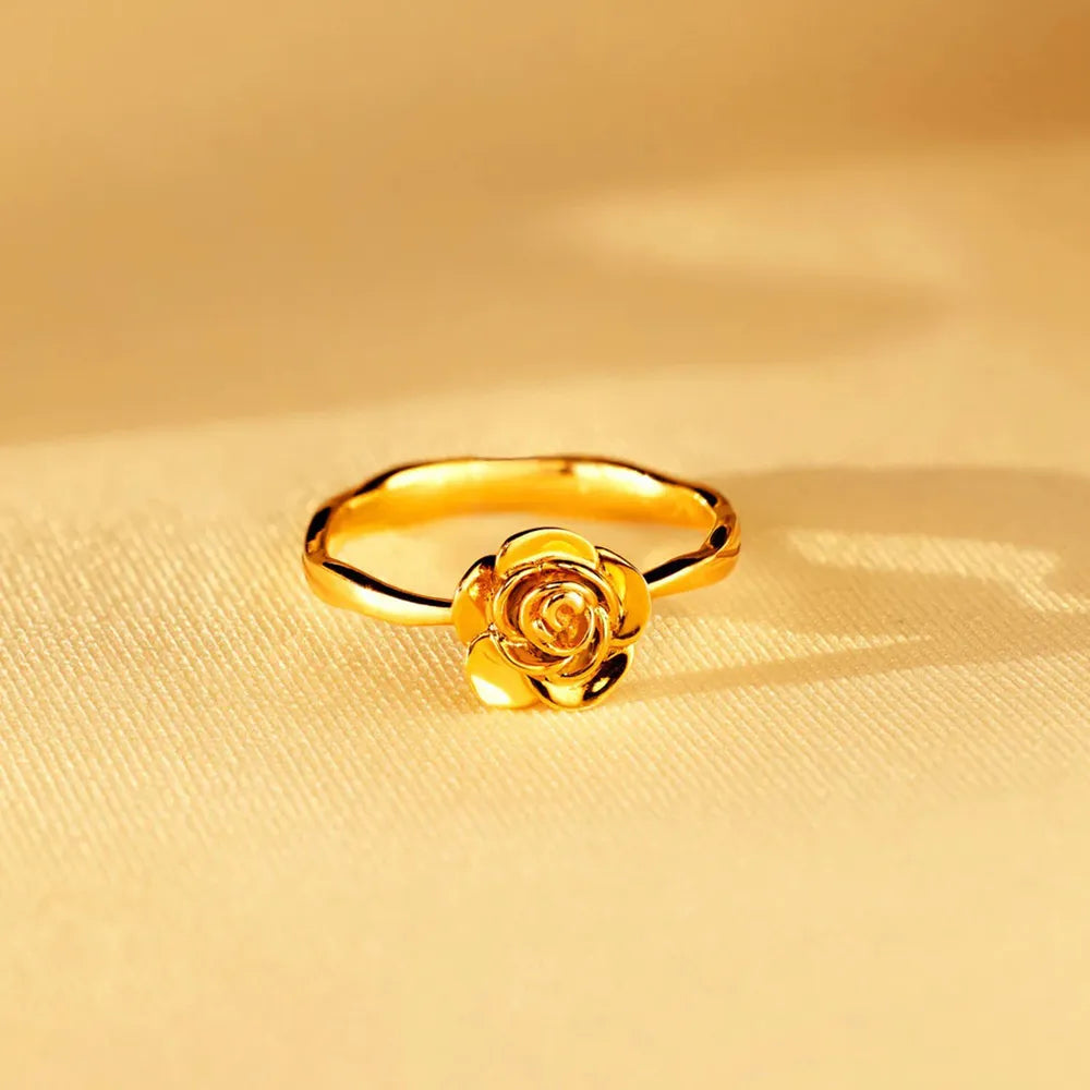 Rose Shape 18K Gold-Plated Ring in Gold - women's ring