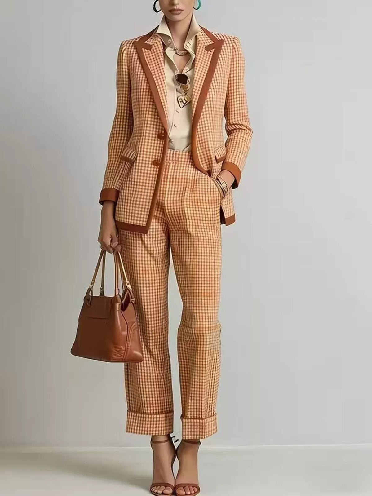 Plaid Blazer and Pants Suit Set in Green - Blossom's