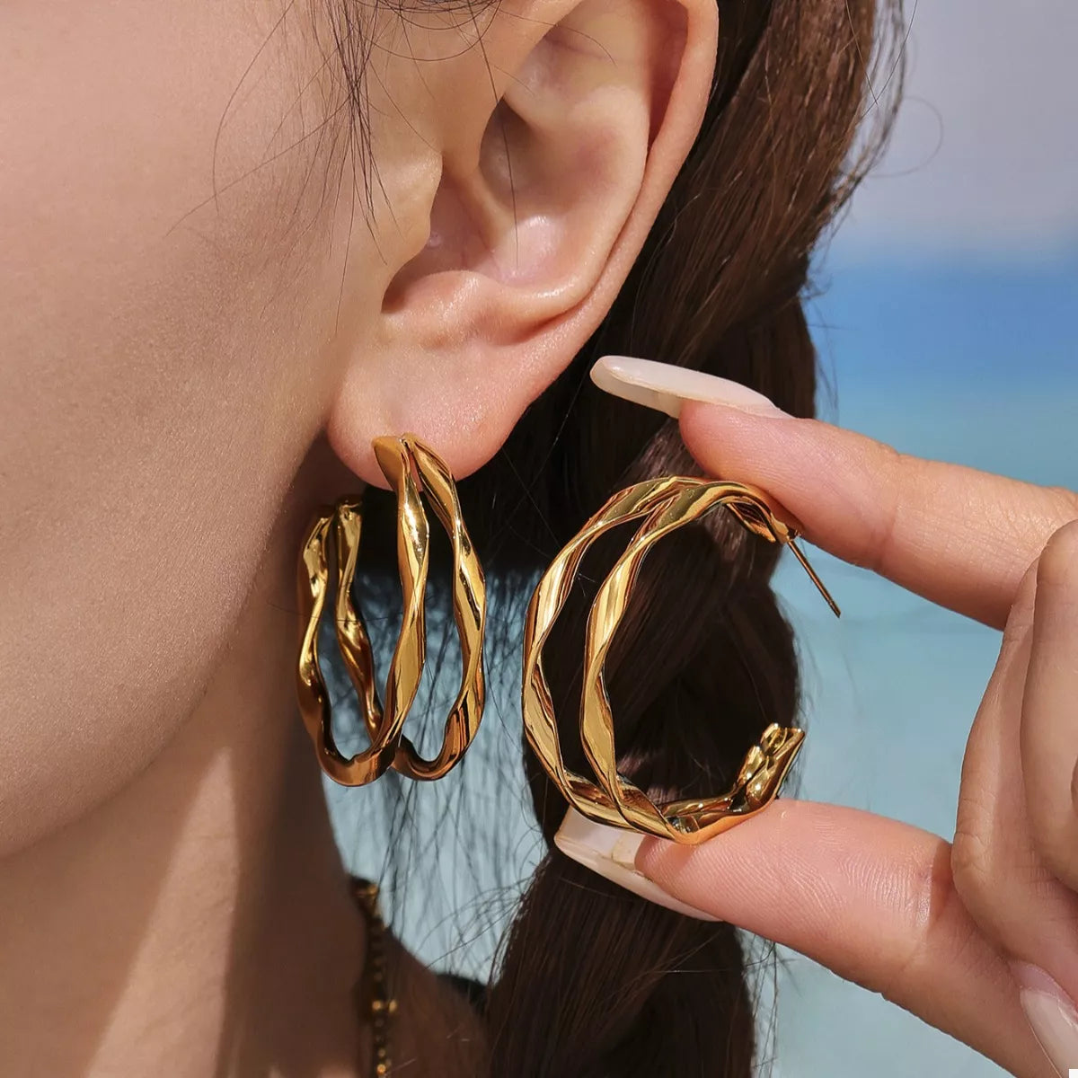 18K Gold-Plated Chunky Twisted Hoop Earrings in Gold - women's hoop earrings